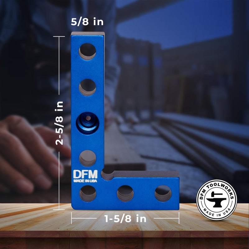 DFM Tool Works Small Square and Center Finder - Mini Square Tool with 11/32" Center Marking Hole Woodworking, Carpenter Engineering Square, Center Marking Tool, Made in USA - Blue - Image 2